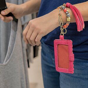 Beaded Bracelet Keychain Card Holder Wallet Pink NEW IN BAG